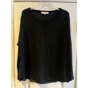 Loft XL Women's Sweater/Blouse Black Mixed Media Sweater Top Long Sleeve Lightwt